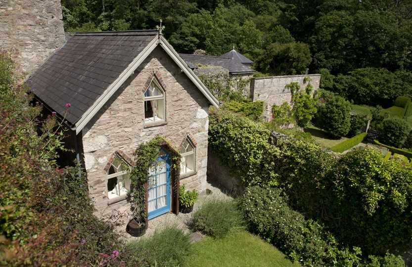 Gingerbread Cottage at Bodysgallen Hall from above