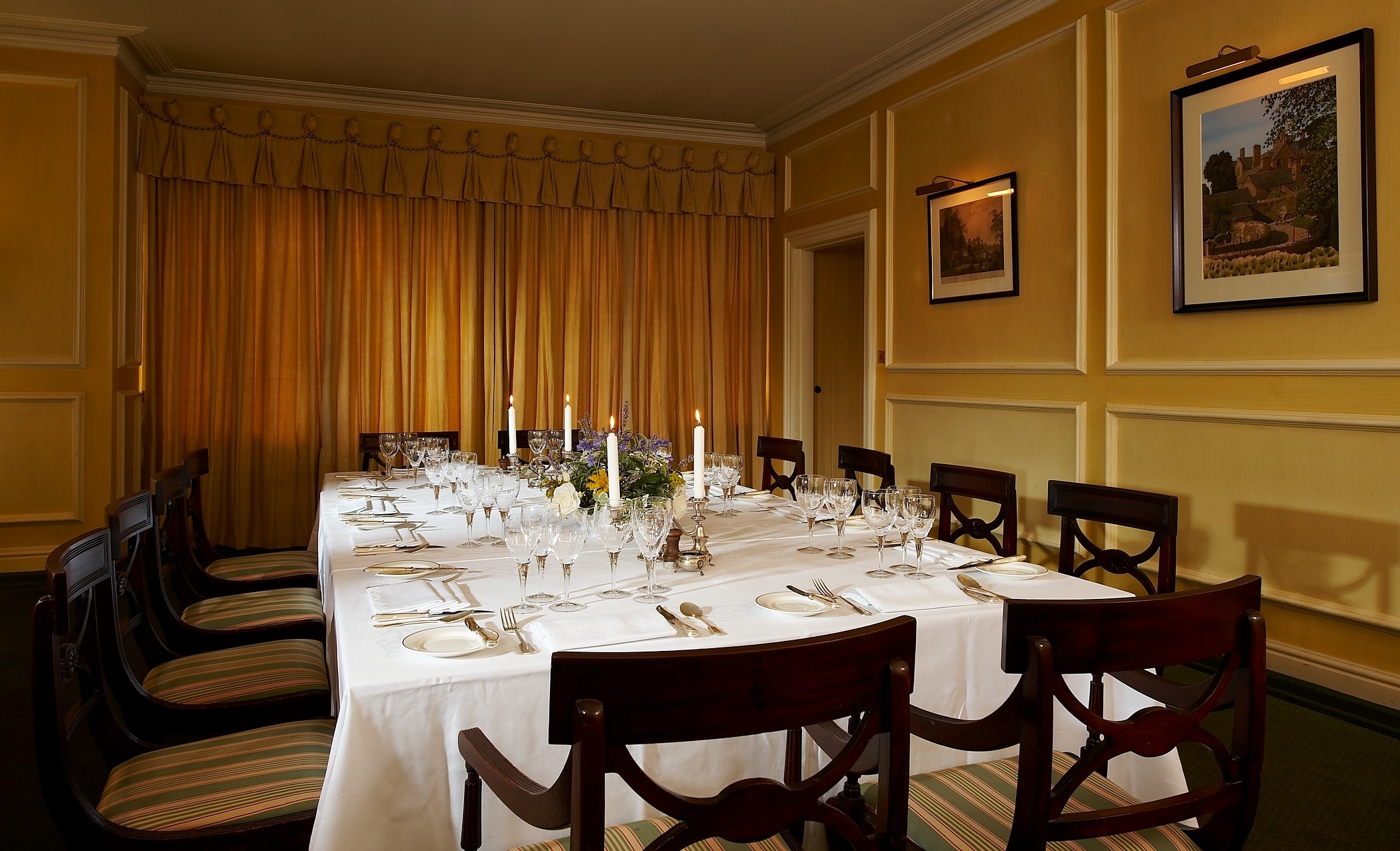 Private dinner set up in South Dining Room at Bodysgallen Hall