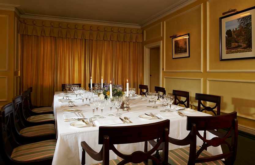 Private dinner set up in South Dining Room at Bodysgallen Hall