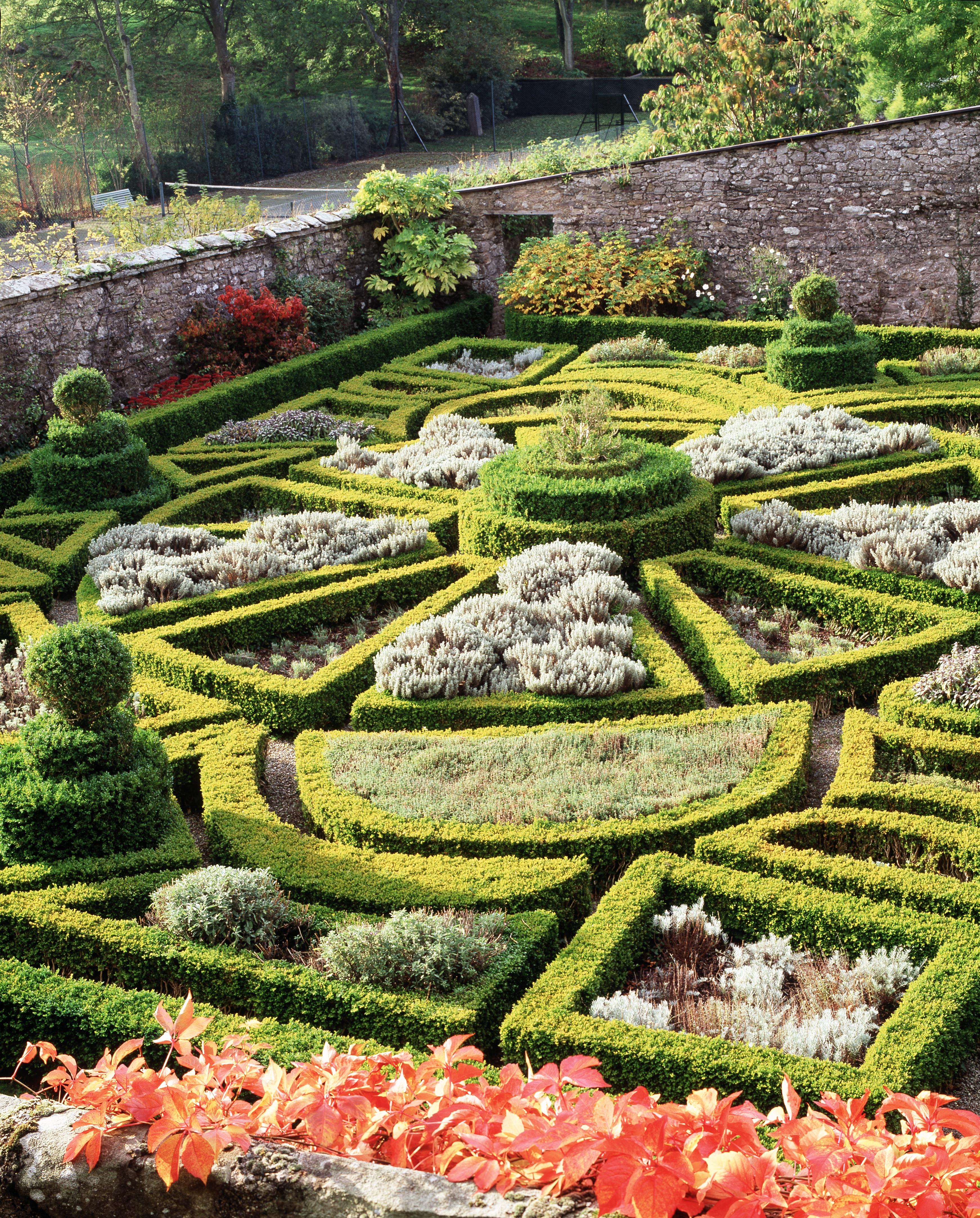 17th Century Parterre at Bodysgallen Hall in summer