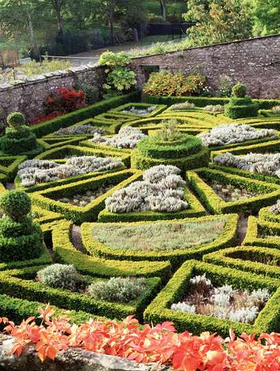 17th Century Parterre at Bodysgallen Hall in summer