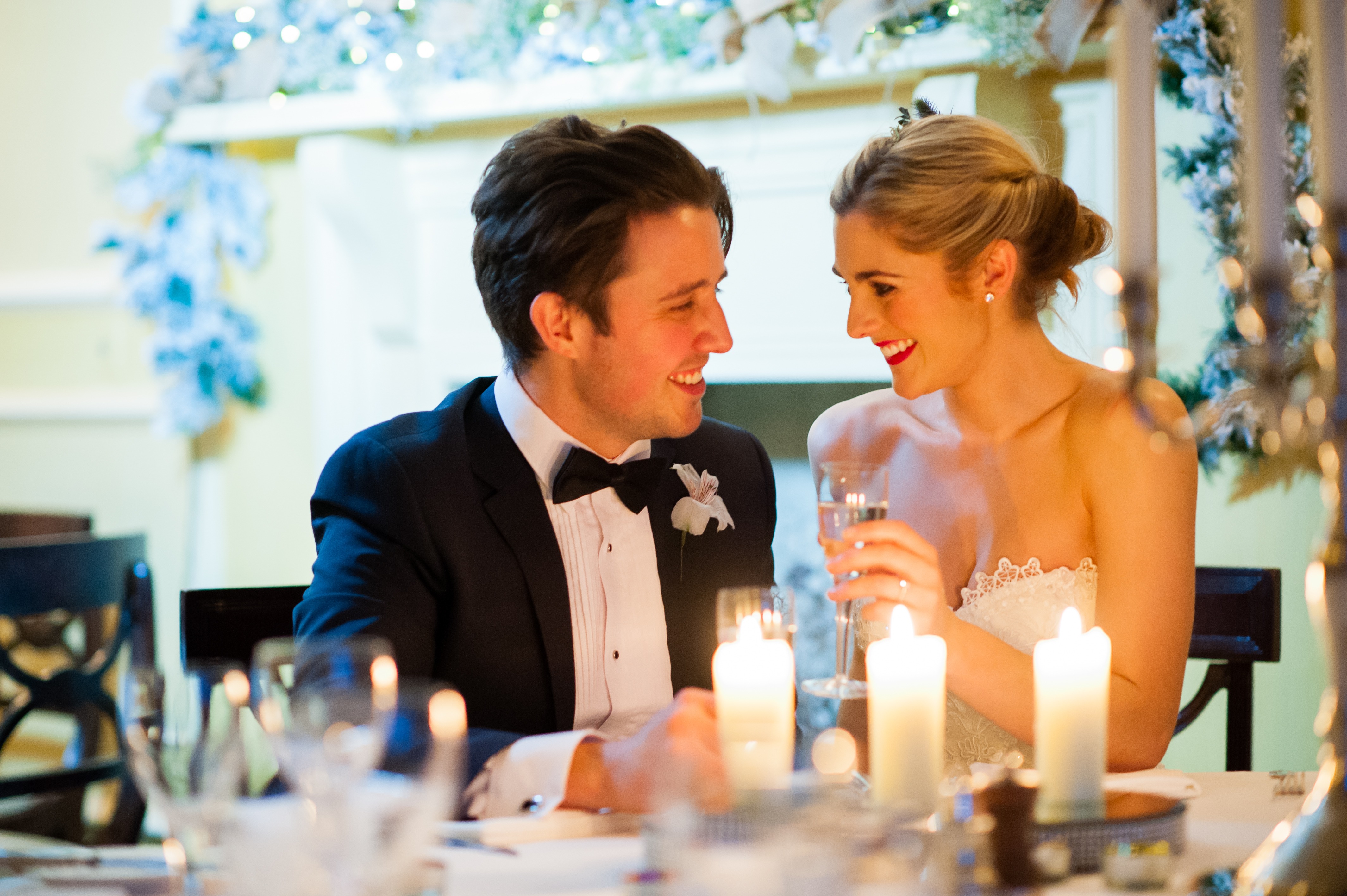 Wedding Couple in South Dining Room at Bodysgallen Hall