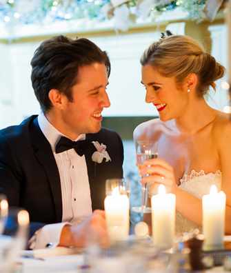 Wedding Couple in South Dining Room at Bodysgallen Hall