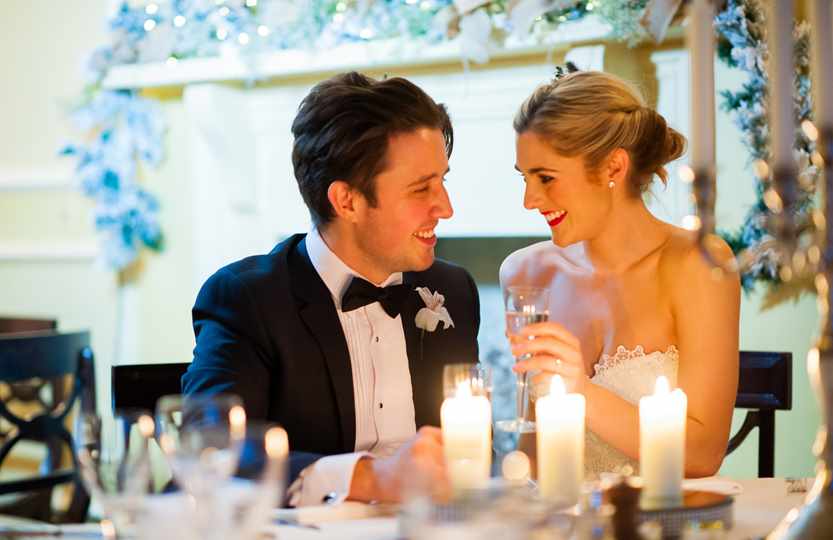 Wedding Couple in South Dining Room at Bodysgallen Hall