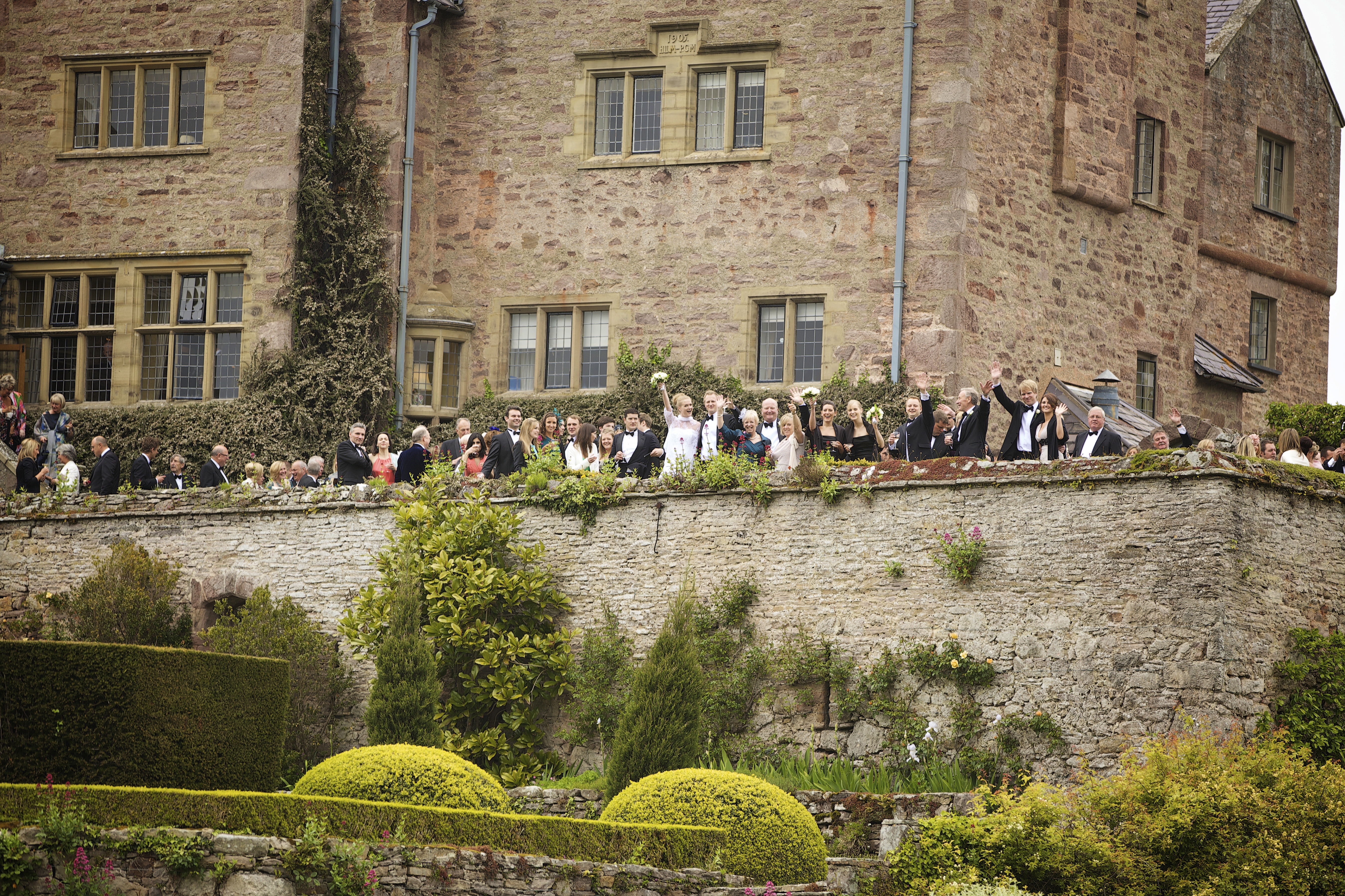 Exclusive wedding party on terrace at Bodysgallen Hall