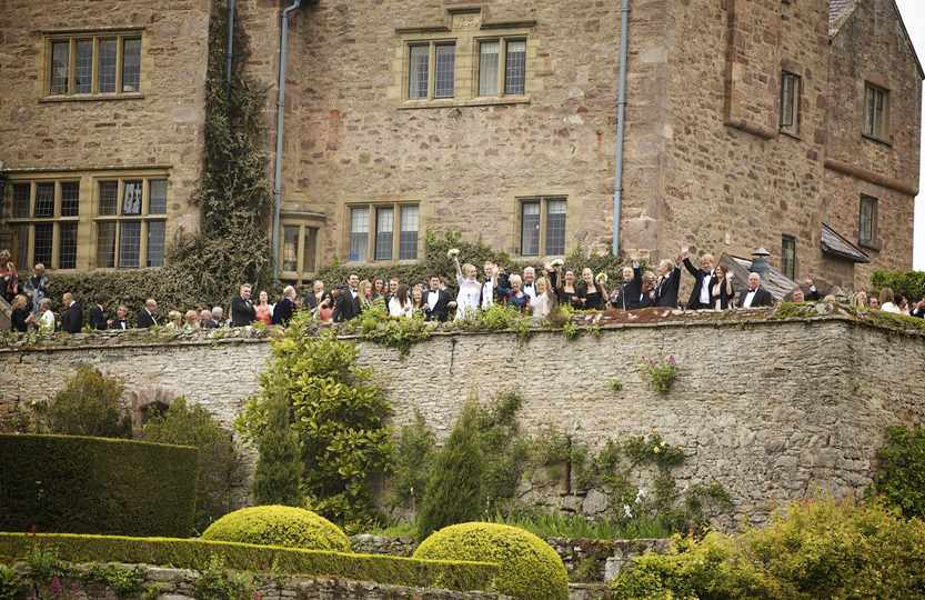 Exclusive wedding party on terrace at Bodysgallen Hall