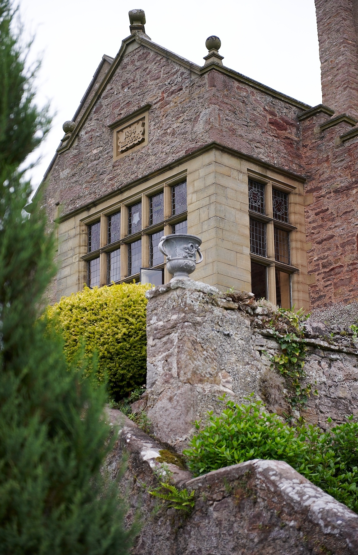 Stone stairway to south gable at Bodysgallen Hall