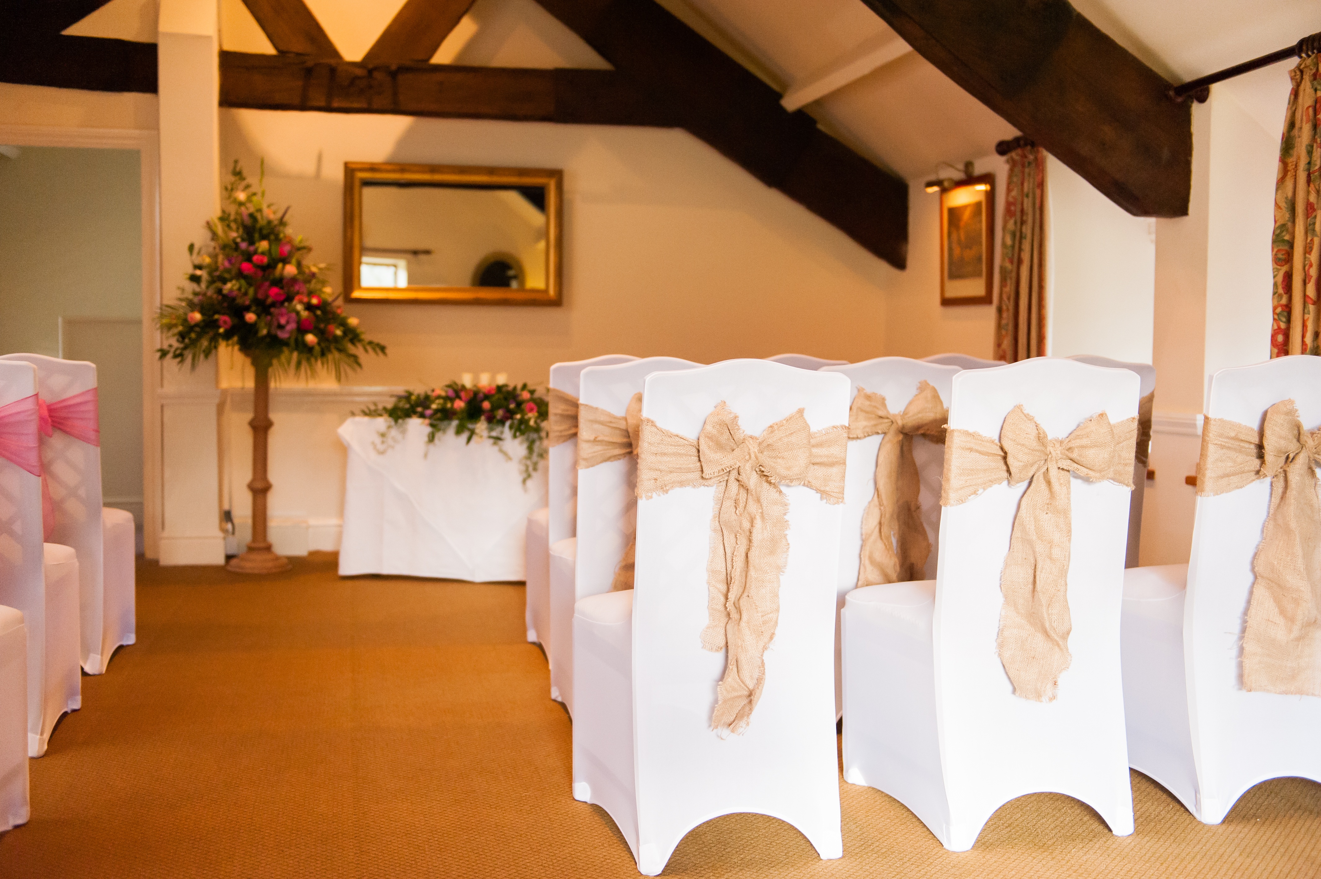 Upper Wynn Room set up for wedding ceremony at Bodysgallen Hall