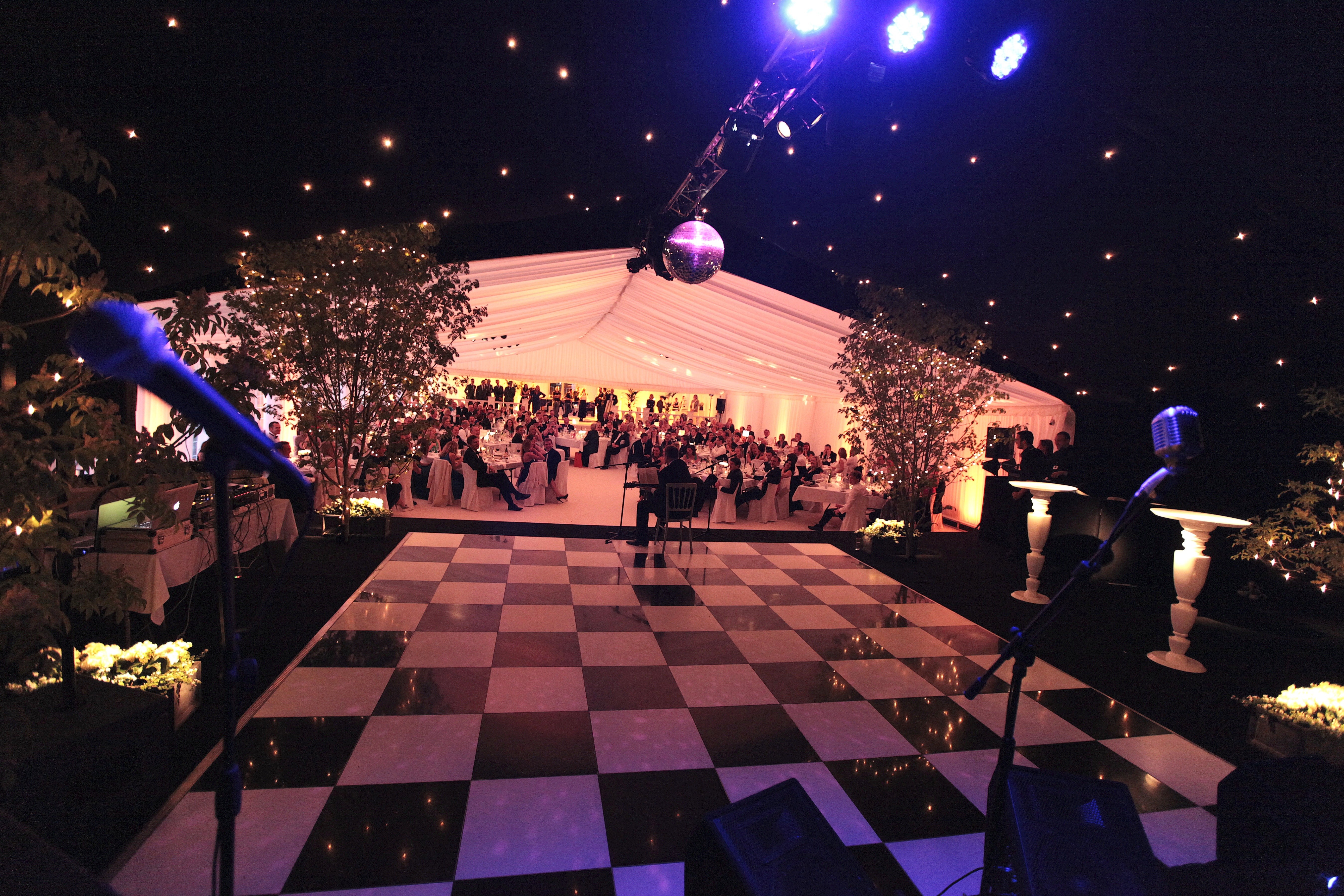 Dance floor in wedding marquee at Bodysgallen Hall