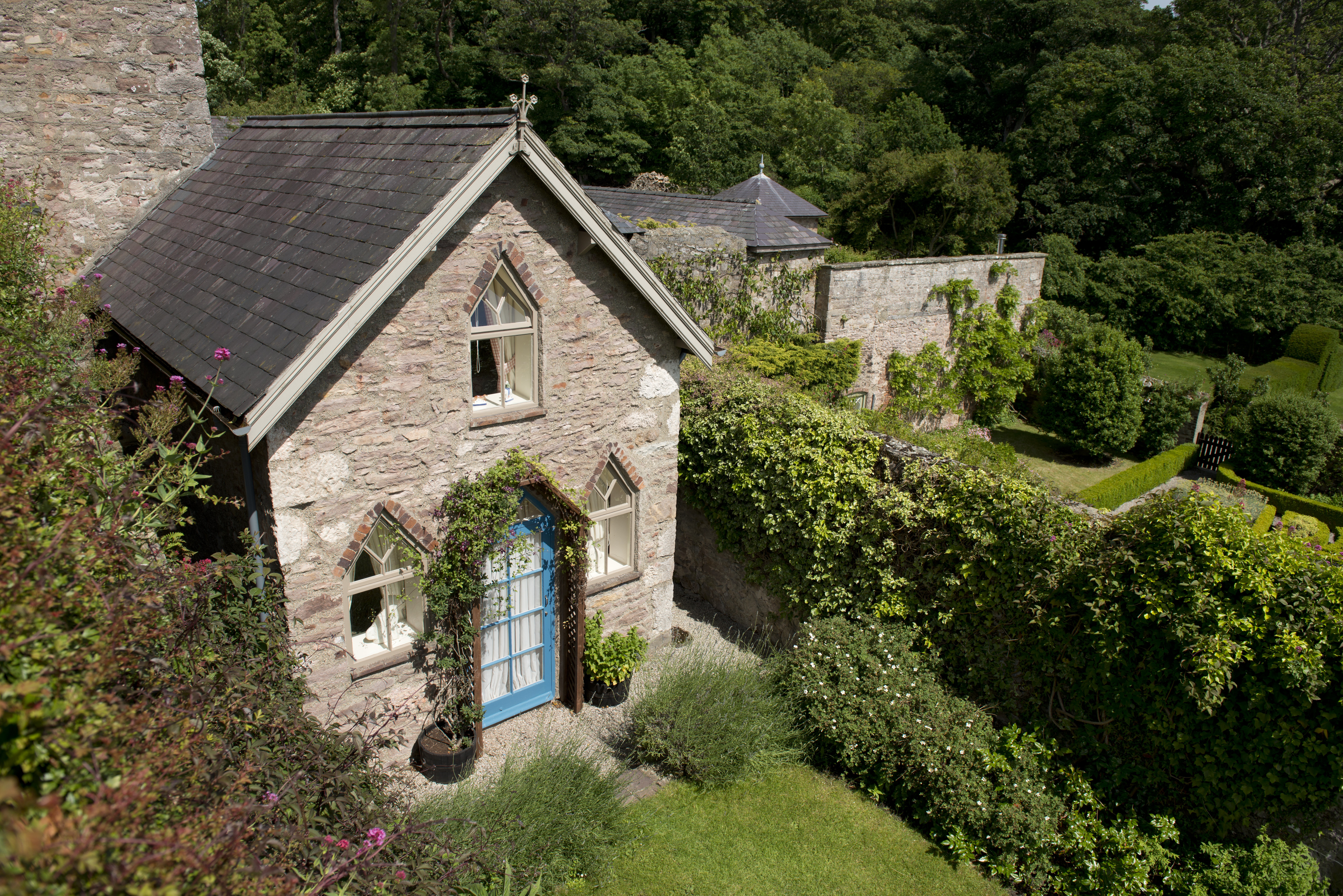 Aerial view of Gingerbread Cottage at Bodysgallen Hall
