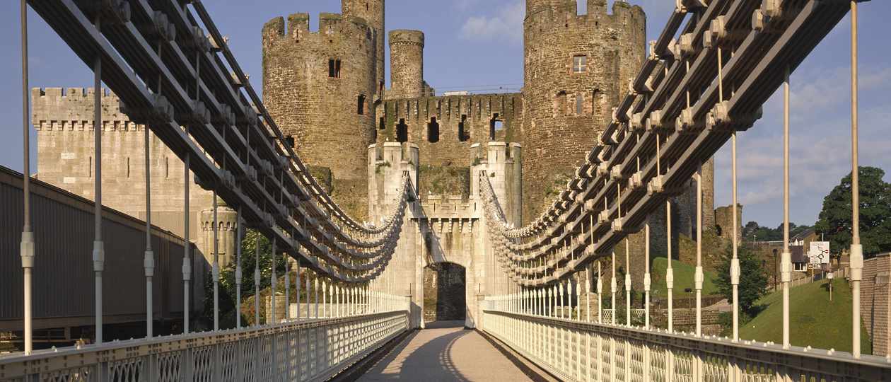 National Trust Conwy Suspension Bridge in North Wales National Trust Conwy Suspension Bridge in North Wales