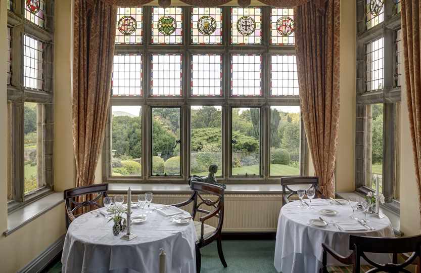 Dining alcove overlooking Bodysgallen gardens