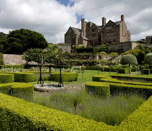 Bodysgallen Hall North Wales across rose garden Bodysgallen Hall North Wales across rose garden