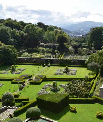 View across gardens to Snowdonia at Bodysgallen Hall View across gardens to Snowdonia at Bodysgallen Hall